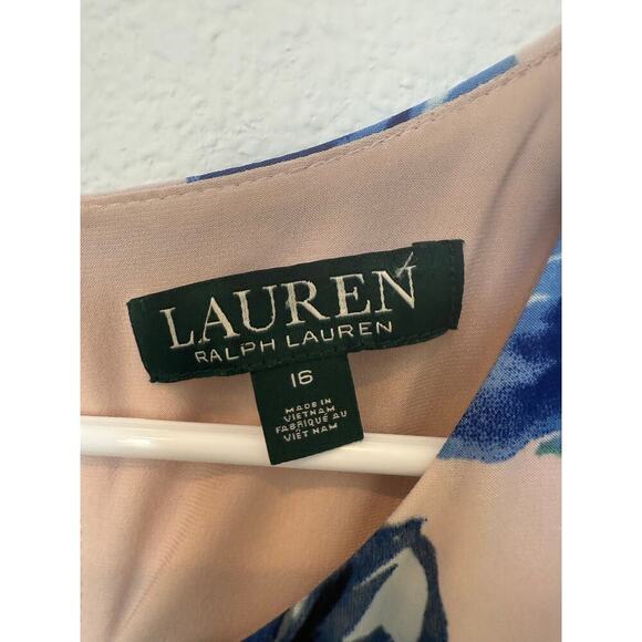 Lauren Ralph Lauren Floral Trapeze Shift Dress Blue Cream 16 - Picture 3 of 8